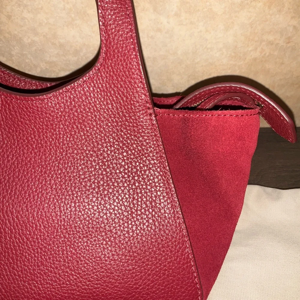 DKNY Effortless The Mini Tote Red Satchel Bag Leather Crossbody, Top handle
